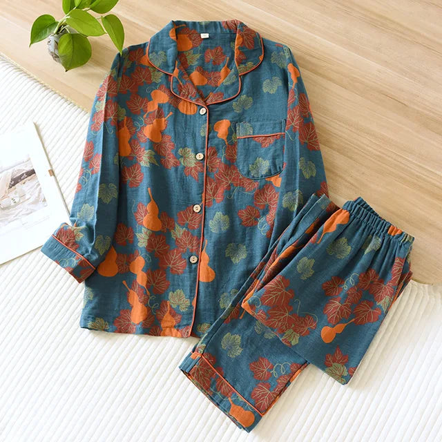 Women's retro woven printed pajamas set