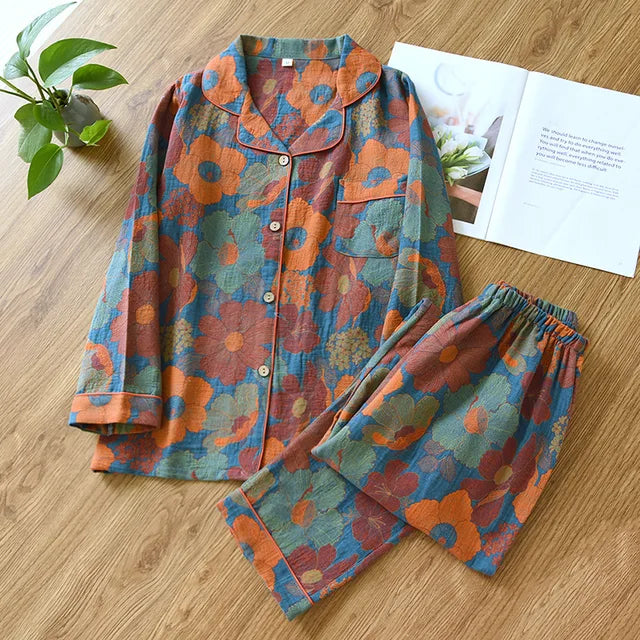 Women's retro woven printed pajamas set