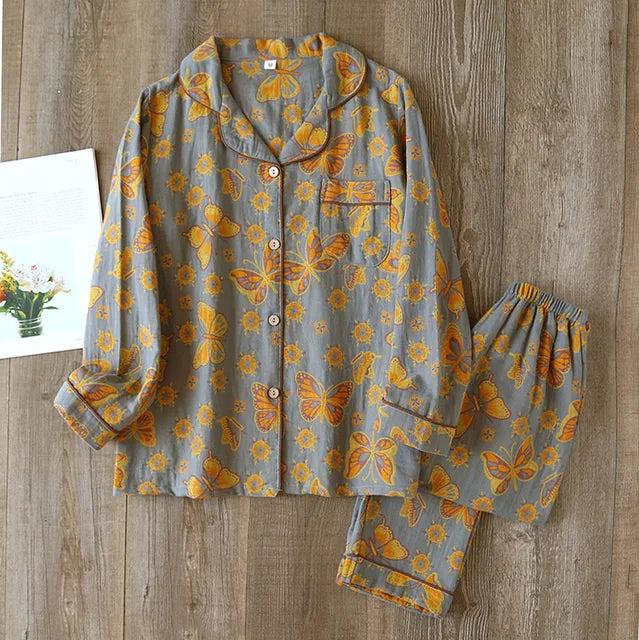 Women's retro woven printed pajamas set