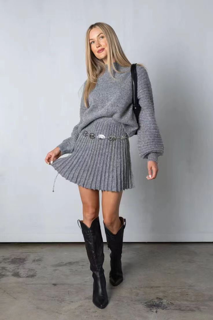 Knitted sweater and skirt co-ord set for women