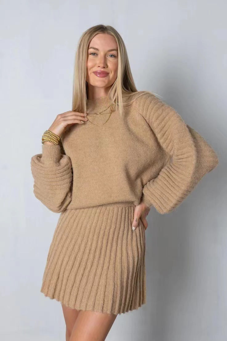 Knitted sweater and skirt co-ord set for women