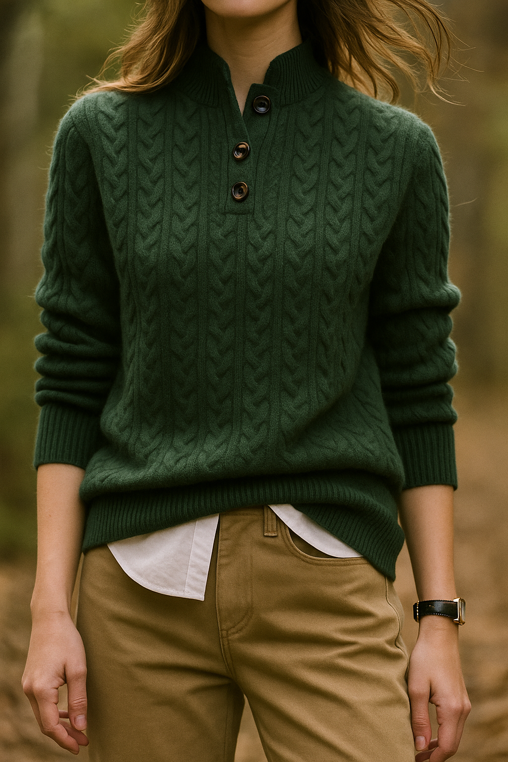 Women’s Sweater - Wool Blend - Relaxed Fit - Funnel Neck - Cable Knit