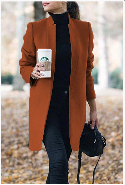 Women’s Knee Length Coat - Tailored Fit - Classic Lapel - Elegant Open Front Design