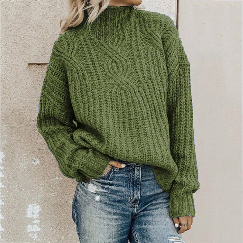 Women’s Knit Sweater - Cable Pattern - Relaxed Fit - Mock Neck Casual Pullover