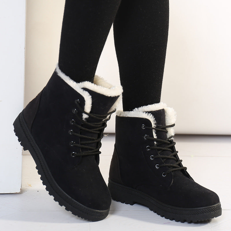 Women’s Ankle Boots - Suede - Lace-Up Front - Faux Fur Trim - Lugged Sole