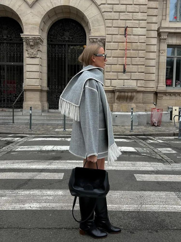Women's loose woolen scarf tassels jacket