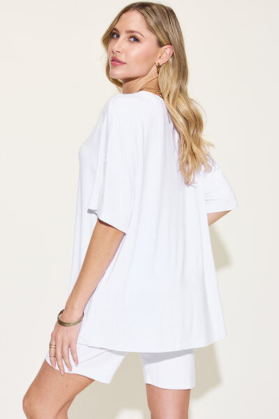 Women's v-neck drop shoulder short sleeve t-shirt and shorts set