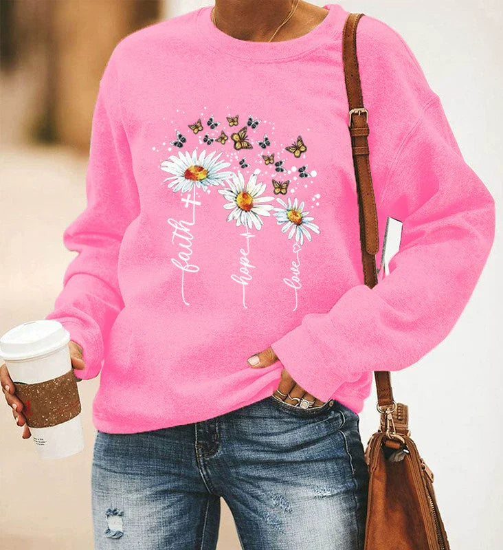 Women’s Sweatshirt – Relaxed Fit – Cotton Blend – Long Sleeve Crewneck with Print