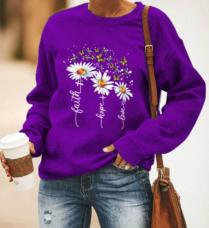 Women’s Sweatshirt – Relaxed Fit – Cotton Blend – Long Sleeve Crewneck with Print