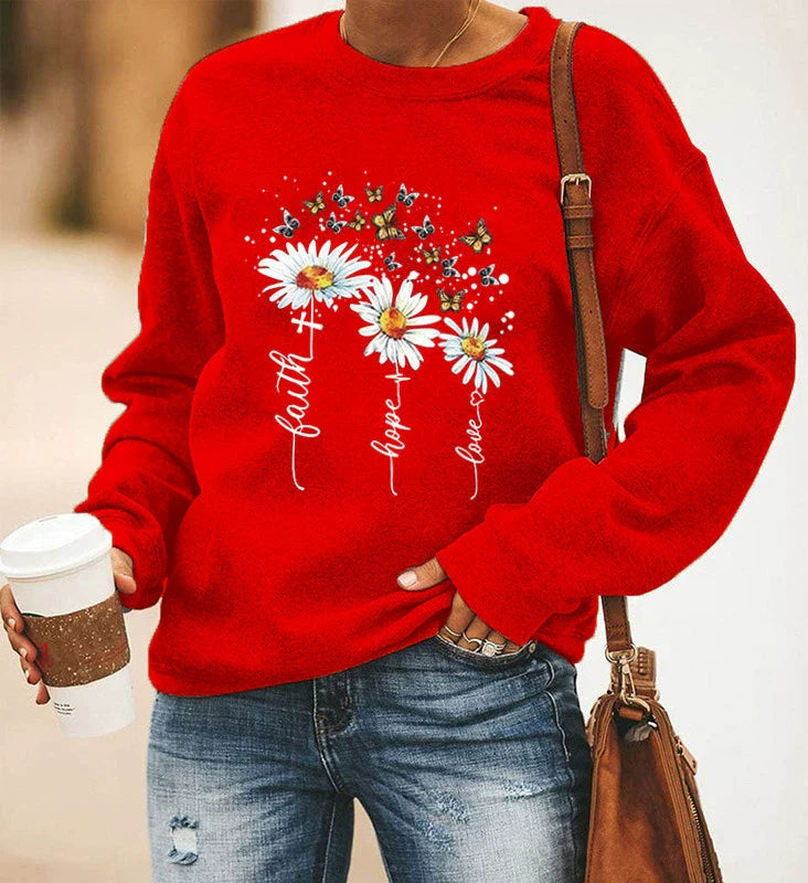 Women’s Sweatshirt – Relaxed Fit – Cotton Blend – Long Sleeve Crewneck with Print