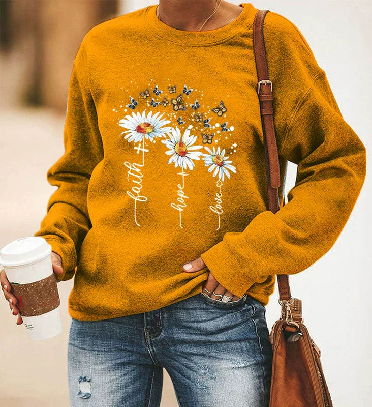 Women’s Sweatshirt – Relaxed Fit – Cotton Blend – Long Sleeve Crewneck with Print