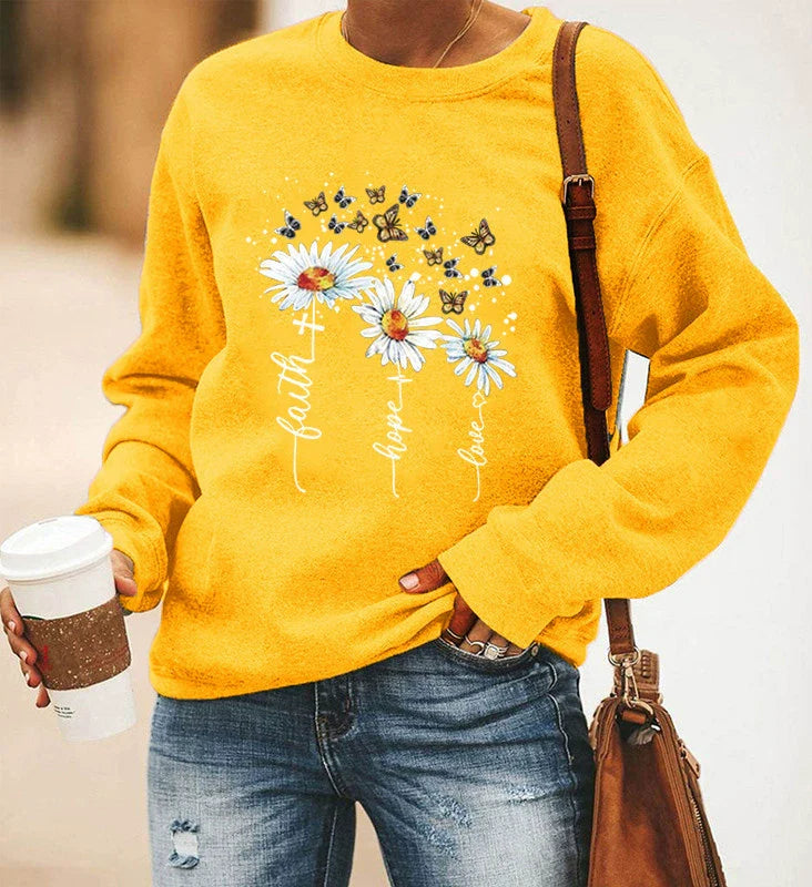 Women’s Sweatshirt – Relaxed Fit – Cotton Blend – Long Sleeve Crewneck with Print