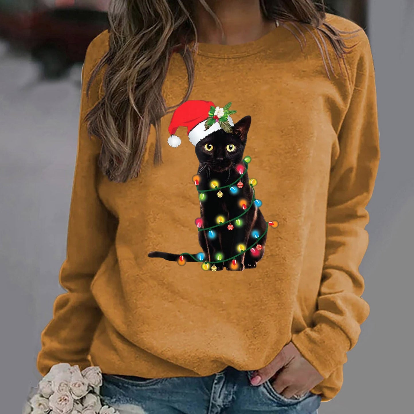 Women’s Sweatshirt – Cotton Blend – Relaxed Fit – Crew Neck Long Sleeve Festive Graphic