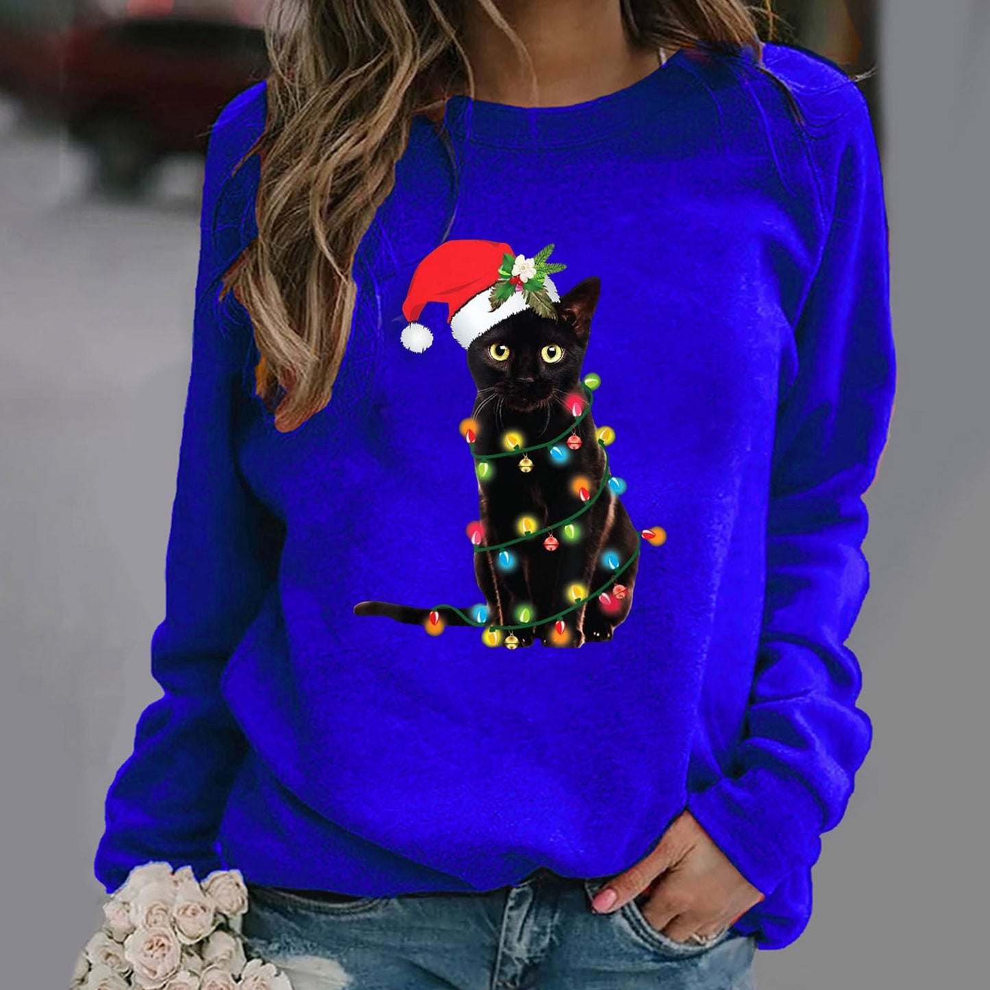 Women’s Sweatshirt – Cotton Blend – Relaxed Fit – Crew Neck Long Sleeve Festive Graphic