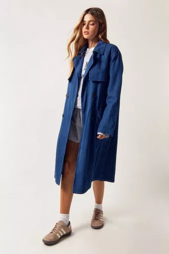 Women's single-breasted collar button-down knee-length jacket