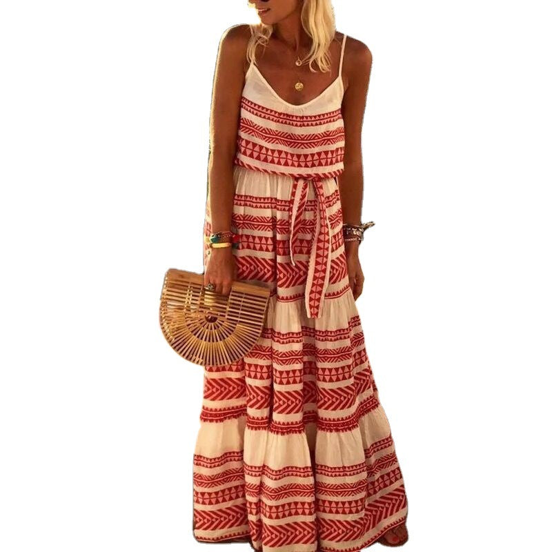 Women’s Maxi Dress - Bohemian Style - Spaghetti Straps - Flowy Ethnic Print