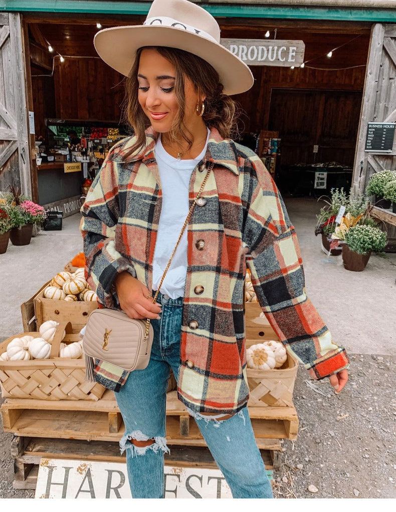 Women’s Wrap Blouse – Relaxed Fit – Checkered Pattern – Soft Flannel Feel – Button Front