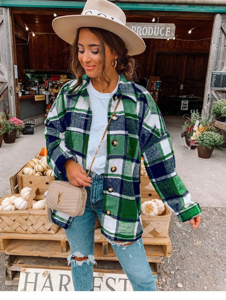 Women’s Wrap Blouse – Relaxed Fit – Checkered Pattern – Soft Flannel Feel – Button Front