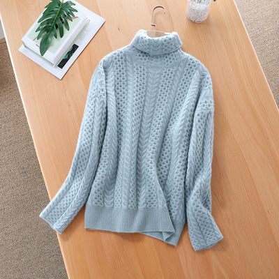 Women's high collar loose pullover cable knit sweater