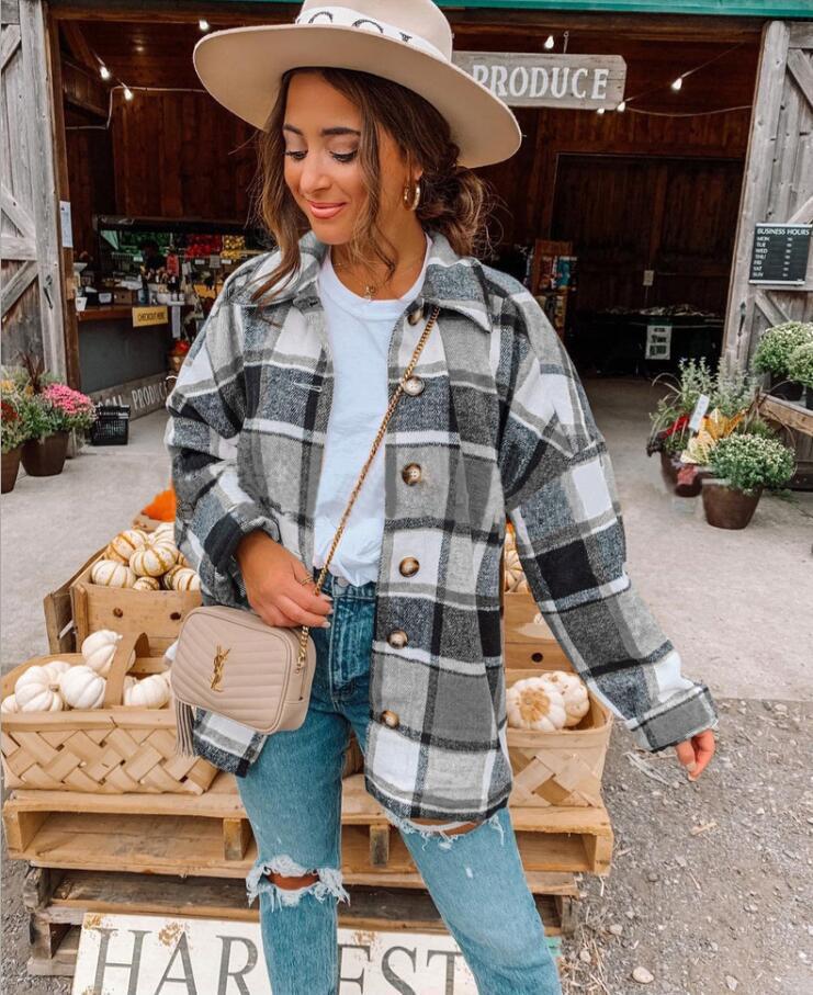 Women’s Wrap Blouse – Relaxed Fit – Checkered Pattern – Soft Flannel Feel – Button Front