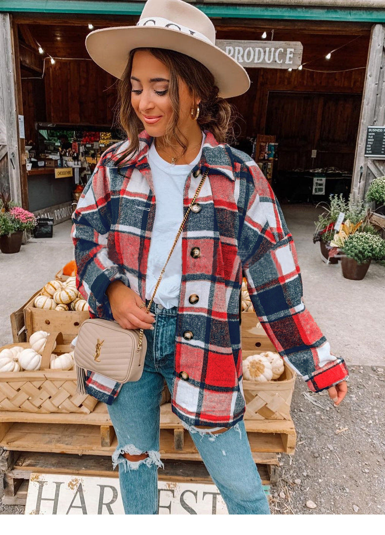 Women’s Wrap Blouse – Relaxed Fit – Checkered Pattern – Soft Flannel Feel – Button Front