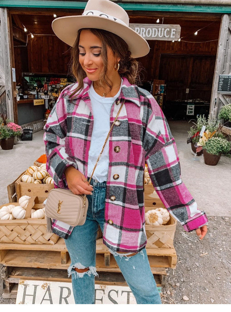 Women’s Wrap Blouse – Relaxed Fit – Checkered Pattern – Soft Flannel Feel – Button Front