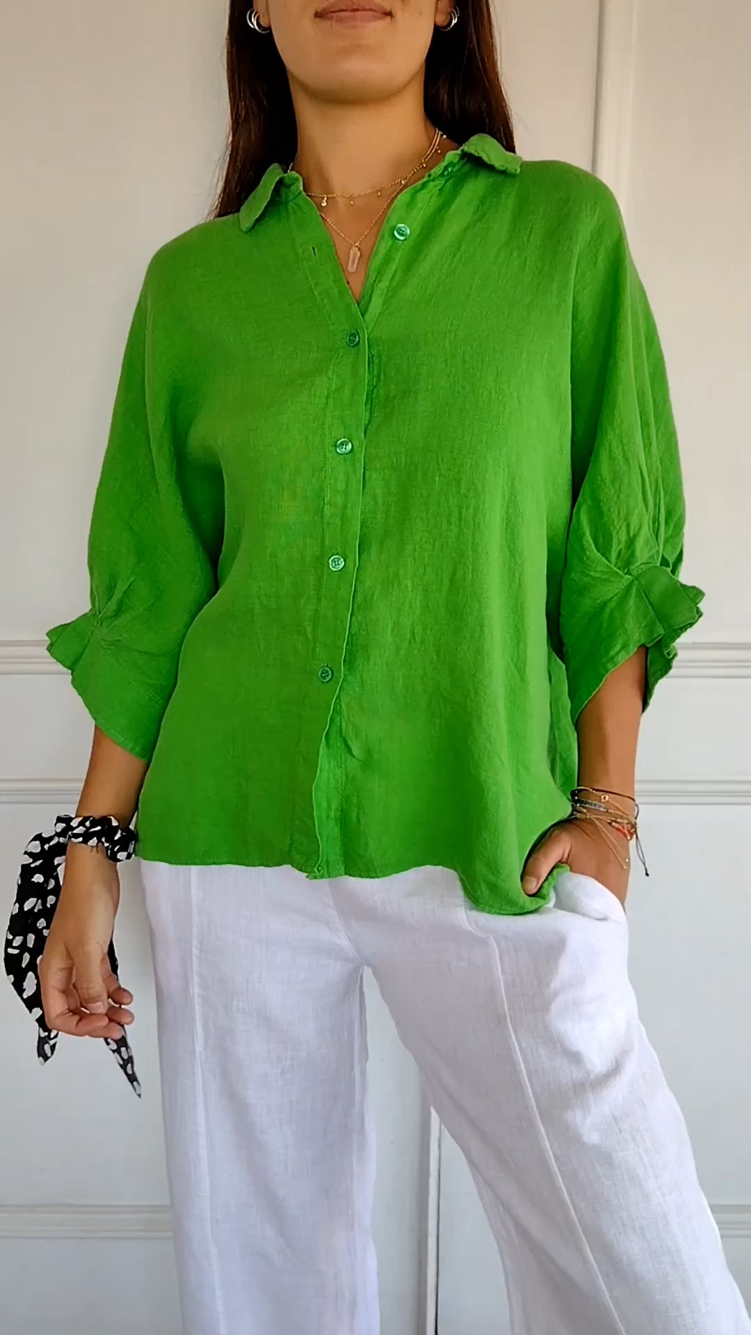 Women's Button-Up Shirt - Breathable Material Blend - Relaxed Fit - Classic Collar Casual Wear