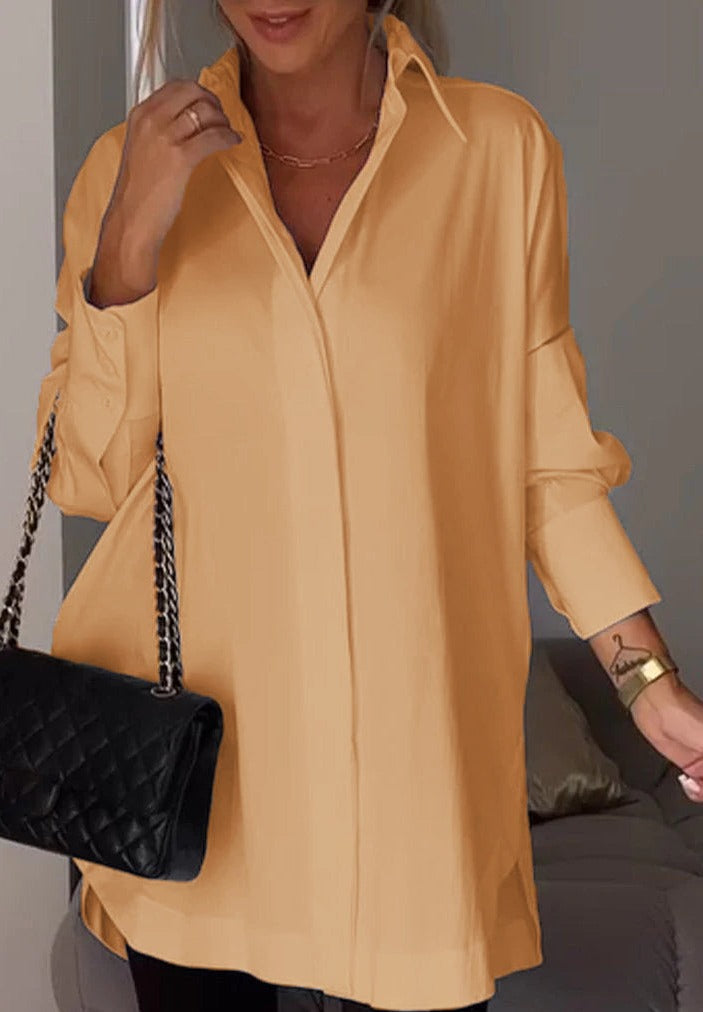 Women's Oversized Button-Up Shirt - Cotton Blend - Long Sleeve - Casual Loose Fit