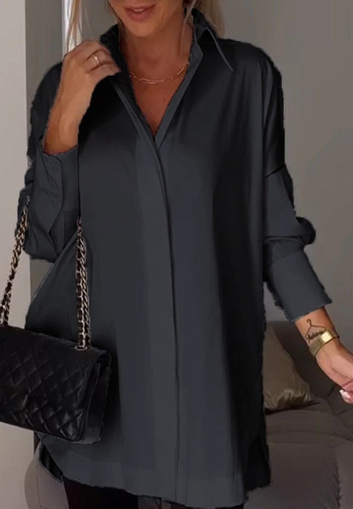Women's Oversized Button-Up Shirt - Cotton Blend - Long Sleeve - Casual Loose Fit