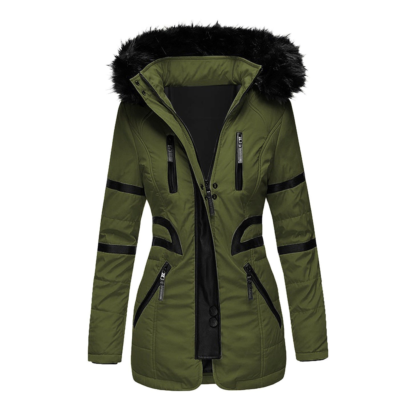 Women's casual winter PU leather jacket with fur collar
