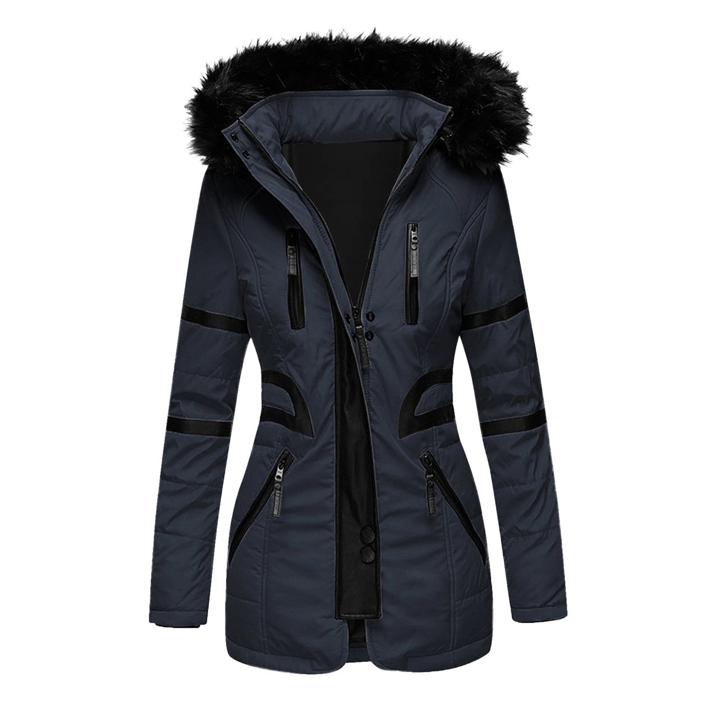 Women's casual winter PU leather jacket with fur collar