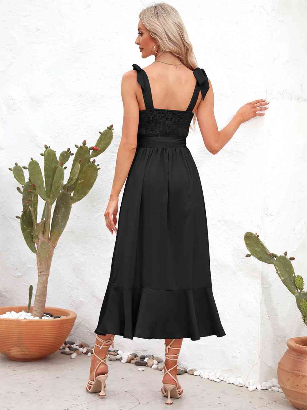Tie Strap Flowy A-Line Midi Dress