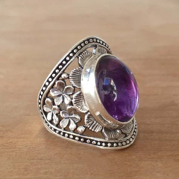 Gemstone Flower Purple Ring
