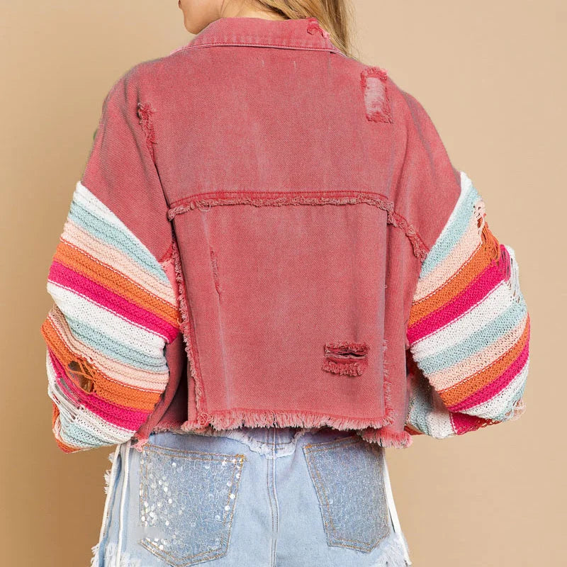 Women's stylish distressed jacket with button closure