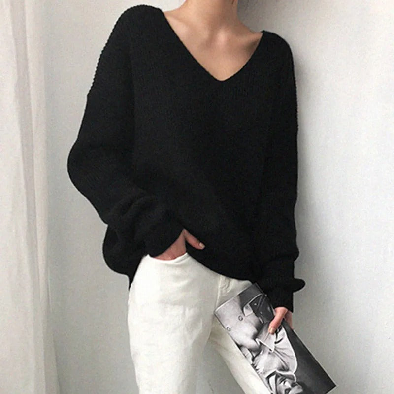 Women's v-neck loose fit pullover knit sweater