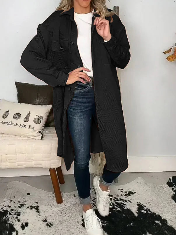 Women's single-breasted collar button-down knee-length jacket