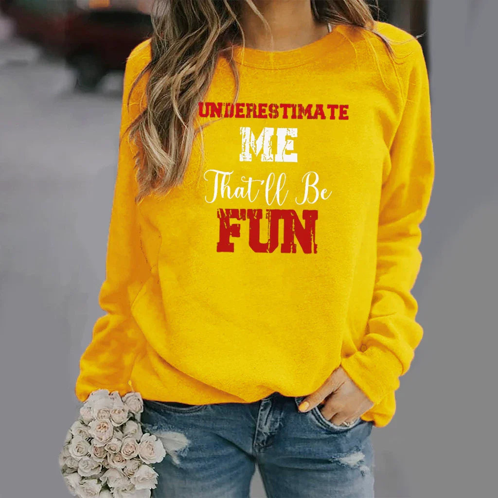 Women’s Sweatshirt – Relaxed Fit – Cotton Blend – Letter Print – Long Sleeve Casual Wear