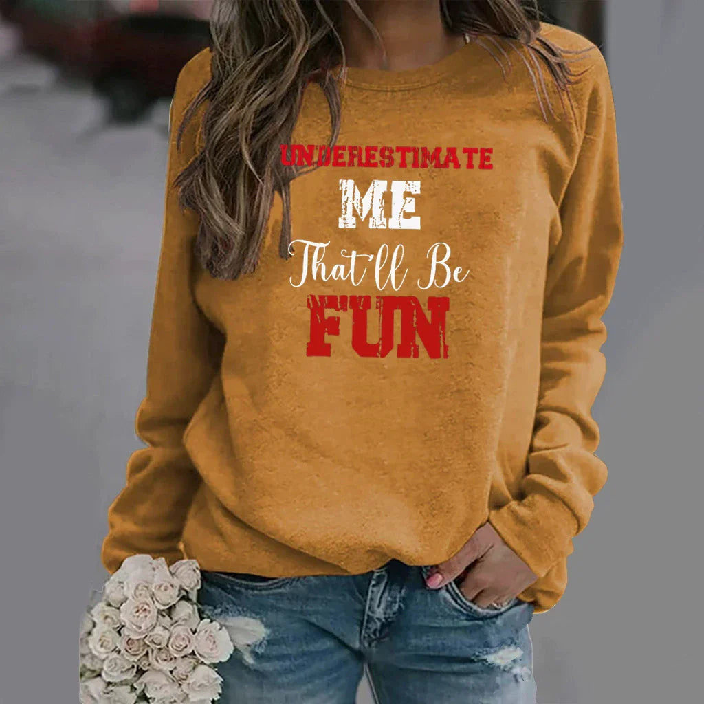 Women’s Sweatshirt – Relaxed Fit – Cotton Blend – Letter Print – Long Sleeve Casual Wear