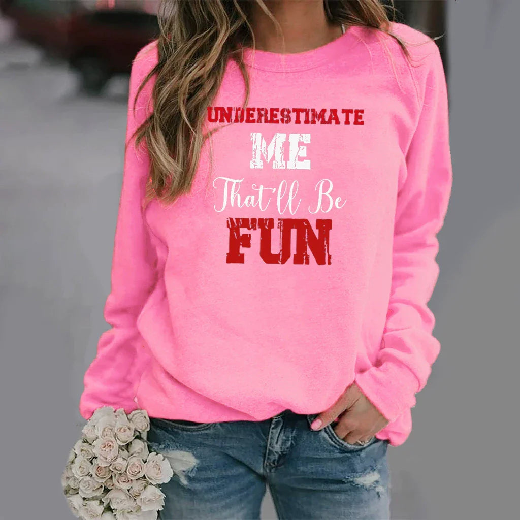 Women’s Sweatshirt – Relaxed Fit – Cotton Blend – Letter Print – Long Sleeve Casual Wear