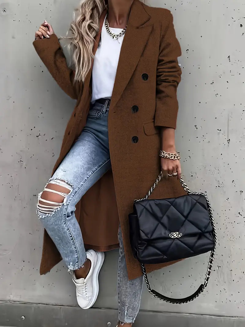 Women's tweed print lapel windbreaker jacket