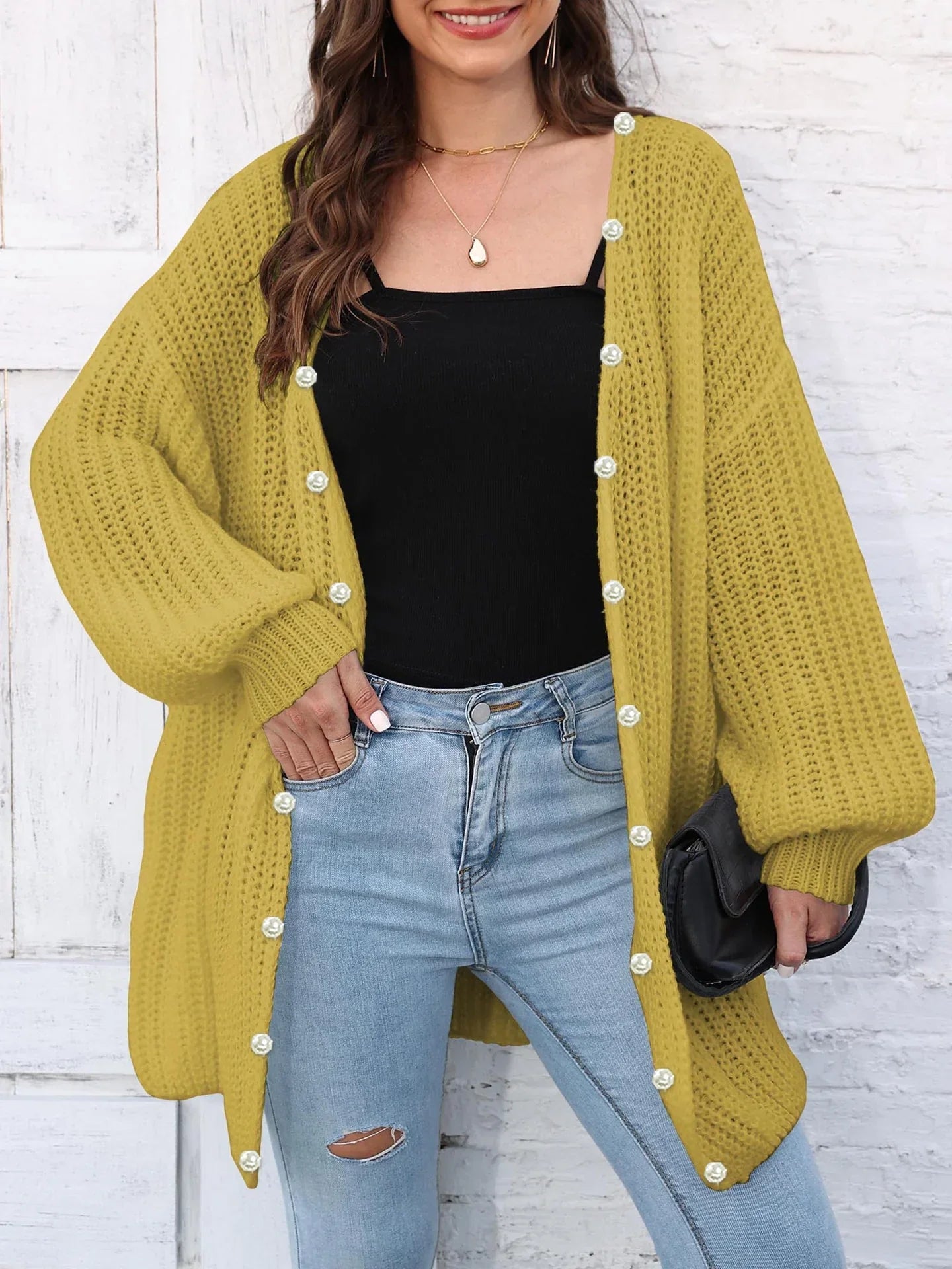 Stylish long cardigan for women with button closure