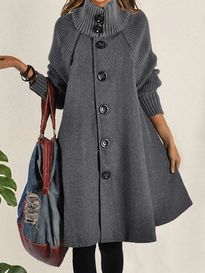 Women's mid-length high-neck button-down loose trench coat