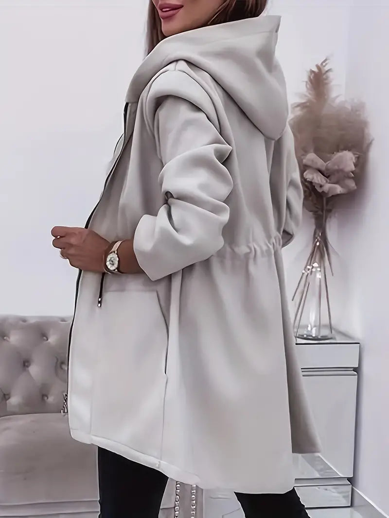Women's zippered hooded jacket with drawstring waist