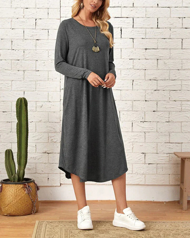 Loose Fit Crew Neck Midi Dress