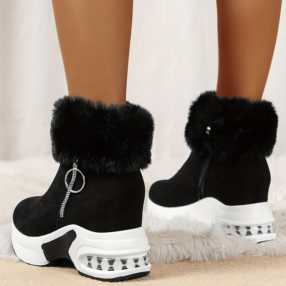 Women's height-increasing fur snow boots