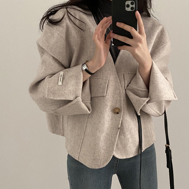 Women's vintage chic v-neck loose jacket
