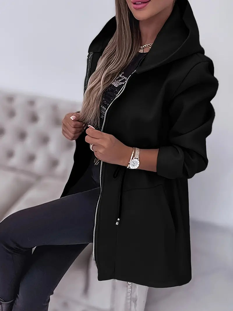 Women's zippered hooded jacket with drawstring waist