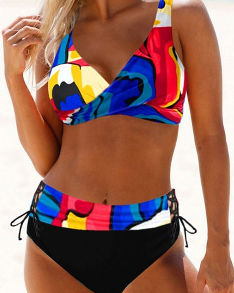 Women’s Bikini Set – Fitted Twist Front Top – Adjustable Mid-Rise Side Tie Bottoms
