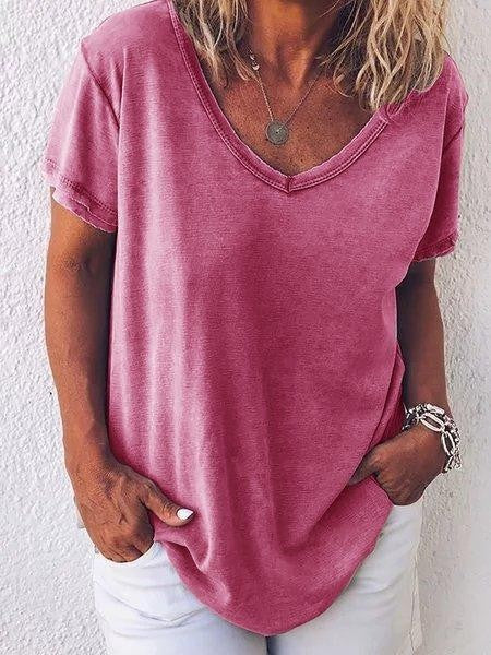 Women’s T-shirt – Relaxed Fit – V-Neck – Short Sleeve – Soft Breathable Blend
