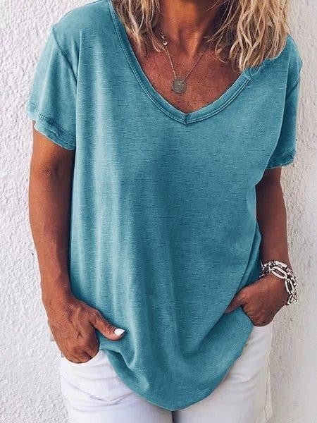 Women’s T-shirt – Relaxed Fit – V-Neck – Short Sleeve – Soft Breathable Blend
